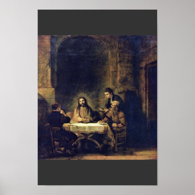 Kristus på emmaus av Rembrandt Harmensz. Van Rijn Poster (Framsidan)