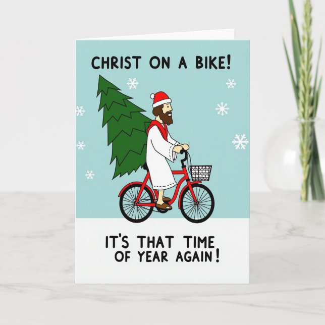 Kristus På En Cykel Rolig Jul Kort (Framsida)