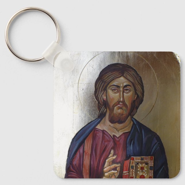 Kristus Pantocrator - Byzantine Stil Icon Nyckelring (Framsida)