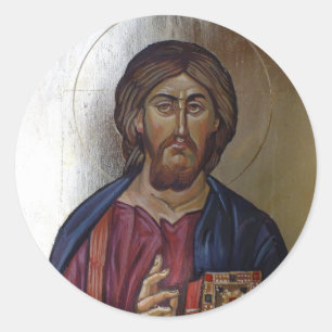 Kristus Pantocrator - Byzantine Stil Icon Runt Klistermärke
