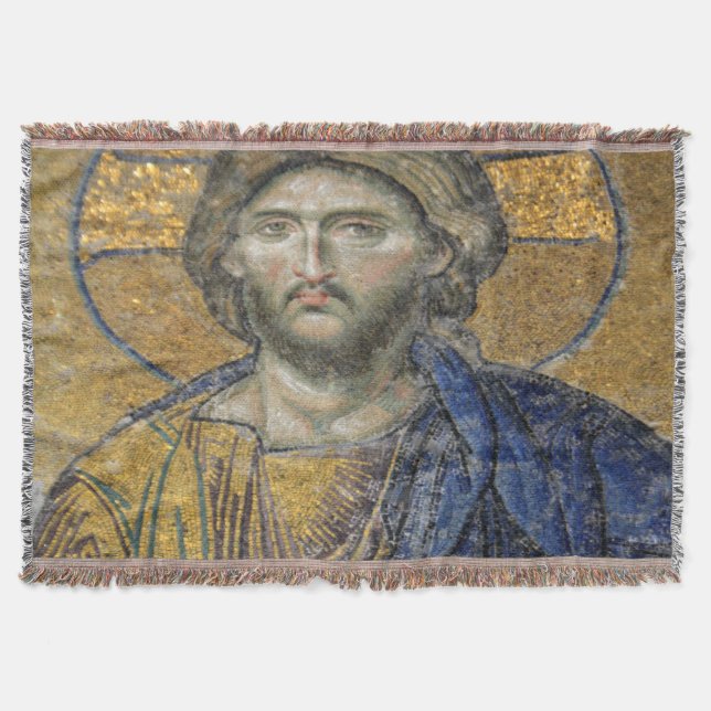 Kristus Pantocrator Mosaic Iconic Religiösa Roman  Filt (Framsidan)