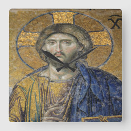 Kristus Pantocrator Mosaic Iconic Religiösa Roman  Fyrkantig Klocka