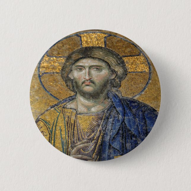Kristus Pantocrator Mosaic Iconic Religiösa Roman  Knapp (Framsida)