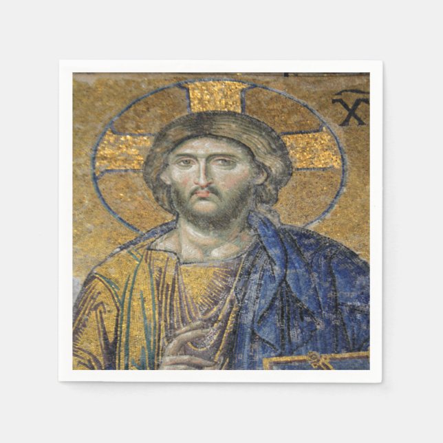 Kristus Pantocrator Mosaic Iconic Religiösa Roman  Pappersservett (Framsidan)