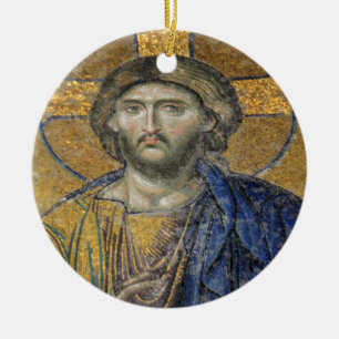 Kristus Pantocrator Mosiac Iconic Religiösa Roman  Julgransprydnad Keramik