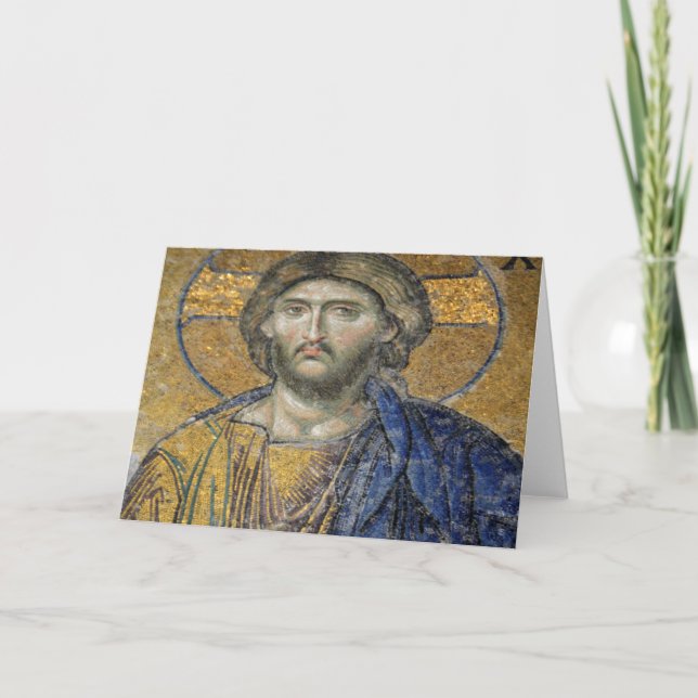 Kristus Pantocrator Mosiac Iconic Religiösa Roman  Kort (Framsida)
