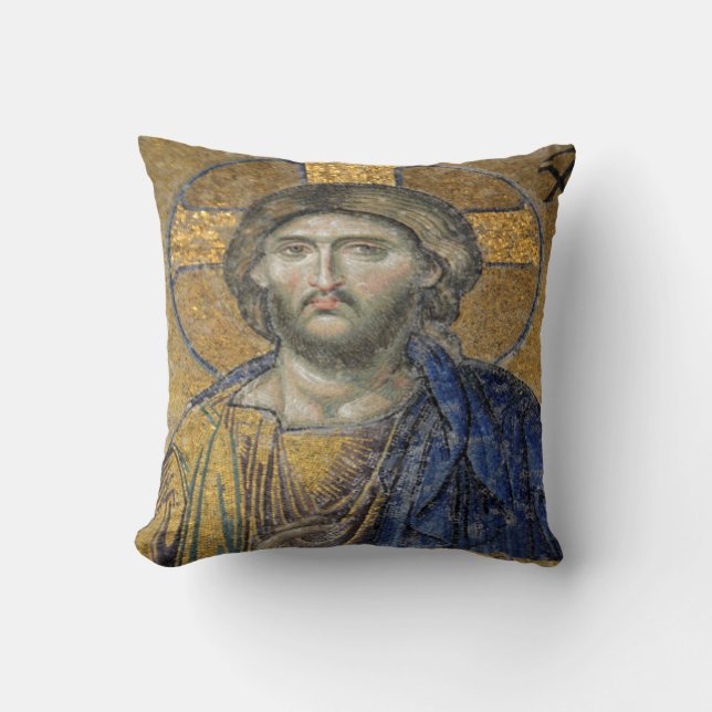 Kristus Pantocrator Mosiac Iconic Religiösa Roman  Kudde (Framsida)