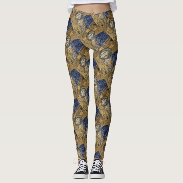 Kristus Pantocrator Mosiac Iconic Religiösa Roman  Leggings (Framsida)