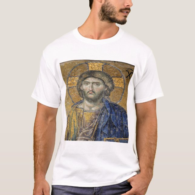 Kristus Pantocrator Mosiac Iconic Religiösa Roman  T Shirt (Framsida)