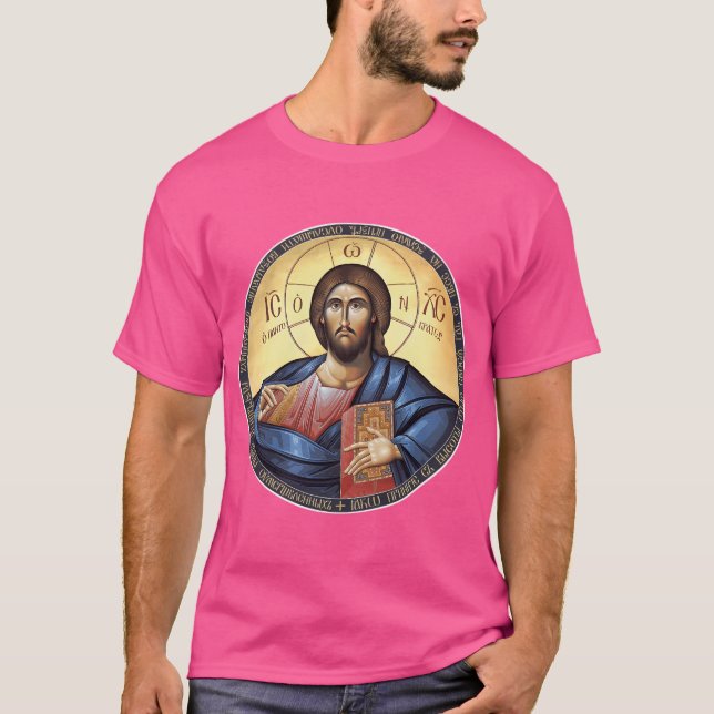 Kristus Pantocrator Orthodox Icon T Shirt (Framsida)