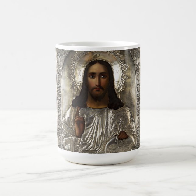 Kristus Pantocrator Silver Oklad Riza ryska Icon Kaffemugg (Center)