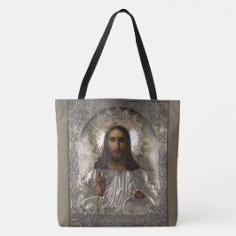 Kristus Pantocrator Silver Oklad Riza ryska Icon Tygkasse