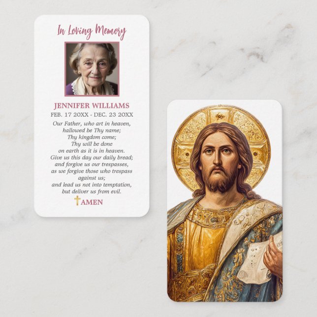 Kristus Pantokrator Bönekort Herrens bön Visitkort (Fram/baksida)