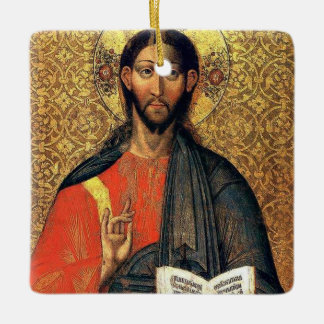 Kristus Pantokrator Ortodox ikon 1500-talet Julgransprydnad Keramik