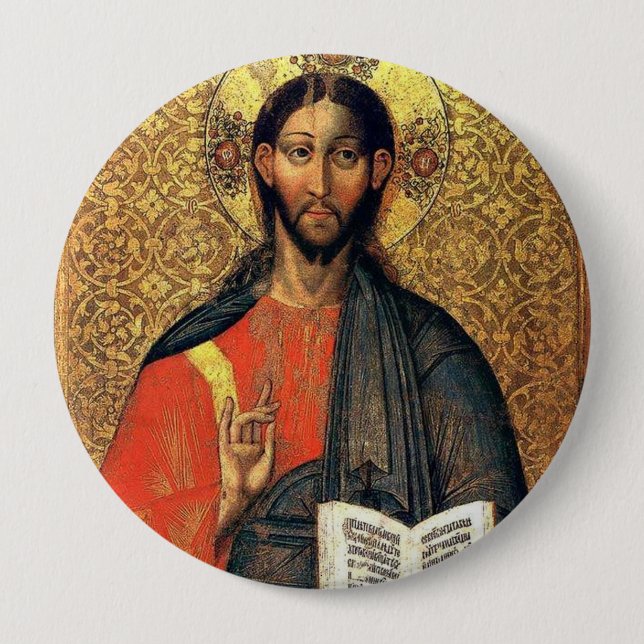 Kristus Pantokrator Ortodox Ikon 1500-talet Knapp (Framsida)