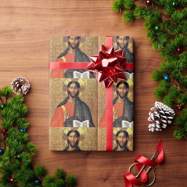 Kristus Pantokrator Ortodox ikon 1500-talet Presentpapper (Julgåva)