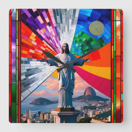 Kristus Redeemer i Mosaic Fyrkantig Klocka