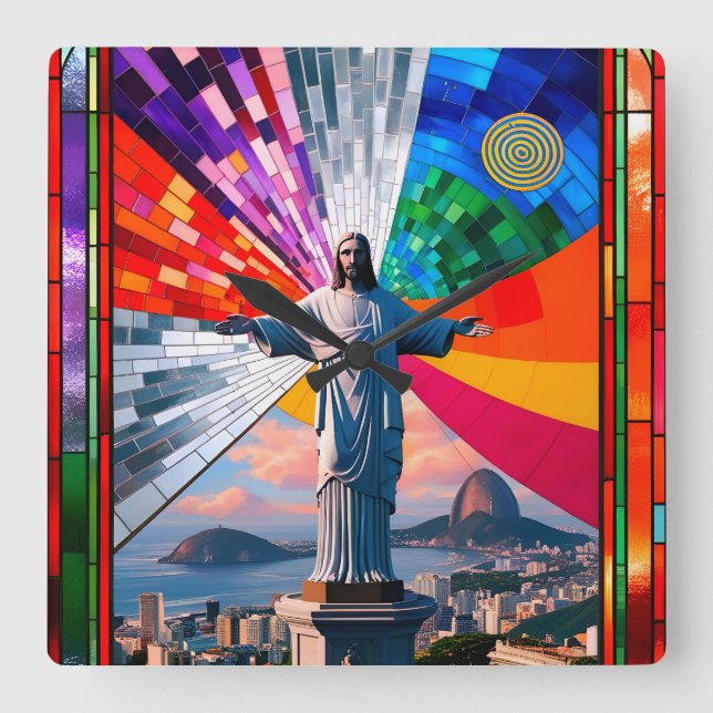 Kristus Redeemer i Mosaic Fyrkantig Klocka (Framsida)