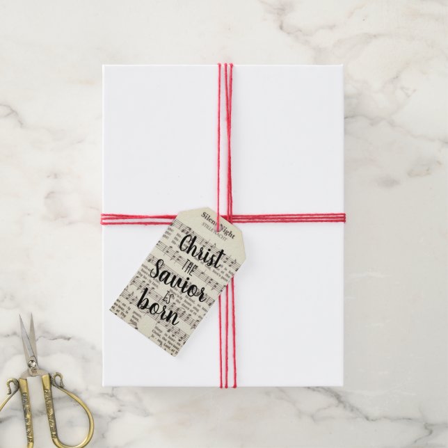 Kristus Savior är Born Gift Märkre Presentetikett (Med Snöre)