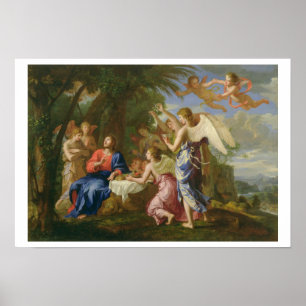 Kristus Served by the Änglar, c.1650 (olja på arbe Poster