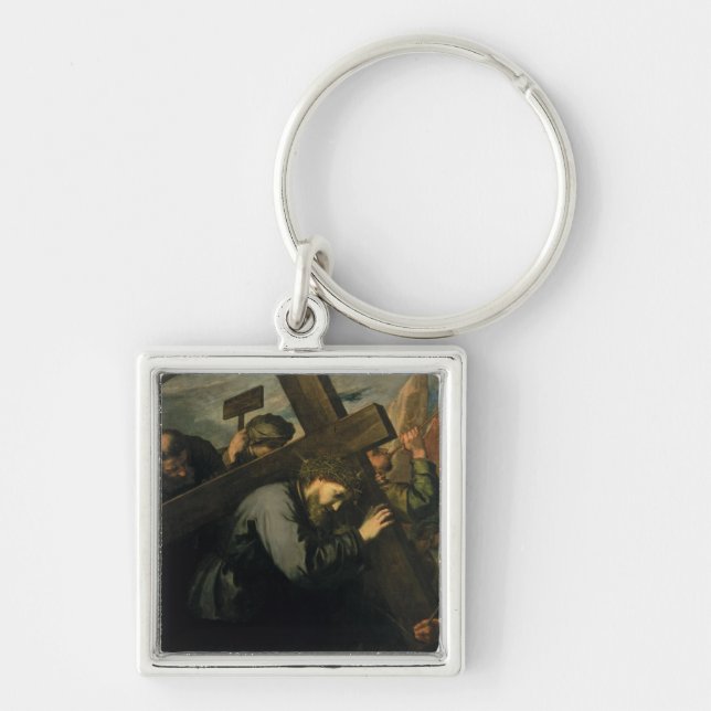 Kristus som bär kor, 1635 fyrkantig silverfärgad nyckelring (Framsidan)