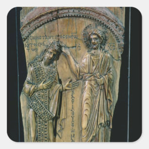 Kristus som krönar kejsaren Constantine VII Fyrkantigt Klistermärke