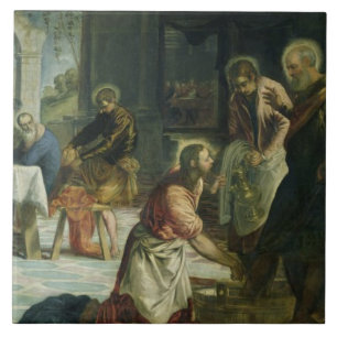 Kristus som tvättar lärjunge fot, c.1547 kakelplatta