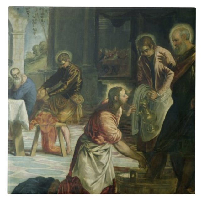 Kristus som tvättar lärjunge fot, c.1547 kakelplatta (Framsidan)