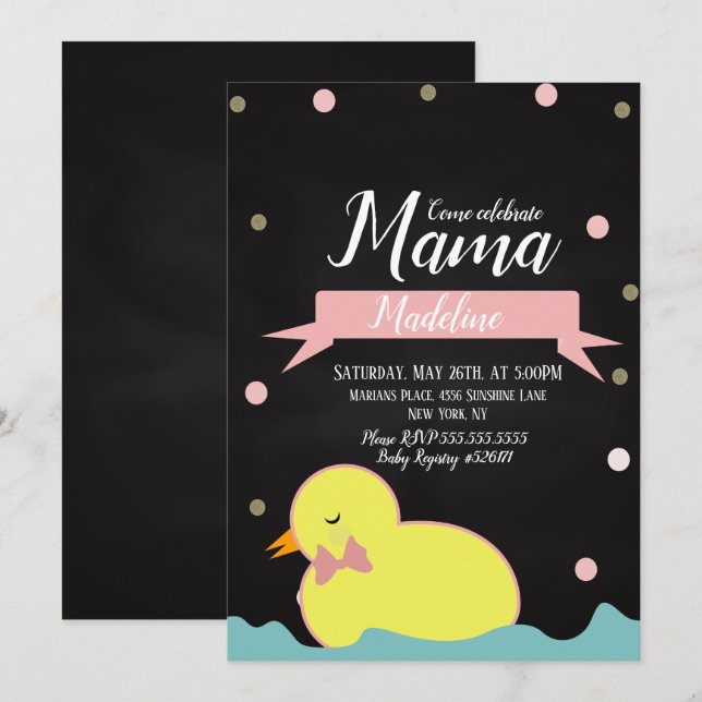 Krita Ankakväll Faux Guld Bebis Badrum Inbjudningar (Fram/baksida)