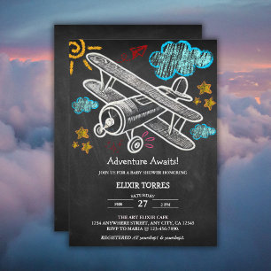 Krita äventyret väntar Flygplans Baby Shower Inbjudningar