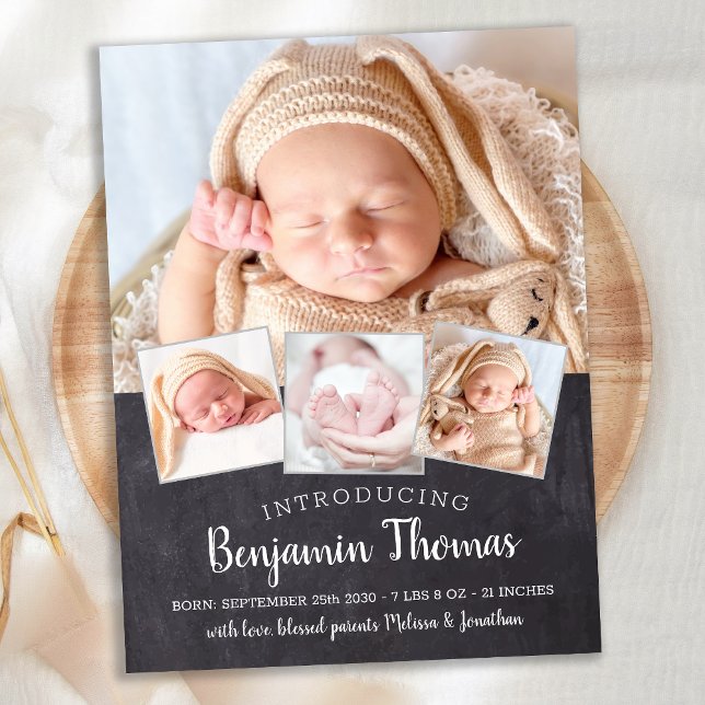 Krita Baby Anpassad 4 Foto Födelseannons  Vykort (Skapare uppladdad)