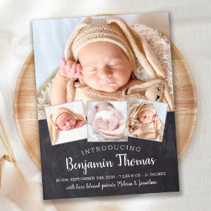 Krita Baby Personlig 4 Foto Collage Födelse Meddelande Vykort