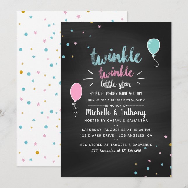 Krita Baby Shower Köns Avslöjande Inbjudan (Fram/baksida)