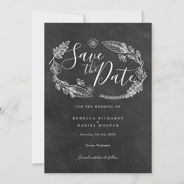 Krita blommig girlang Spara datum Inbjudningar (Framsida)