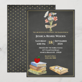 Krita böcker blomma lärare examen inbjudningar