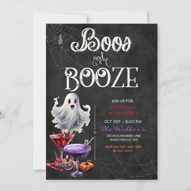 Krita Boos & Booze Halloween Cocktail-fest Inbjudningar (Framsida)