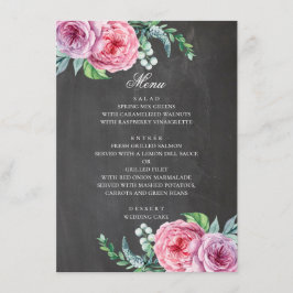 Krita bröllop. Boho trädgård rosa blommor Meny