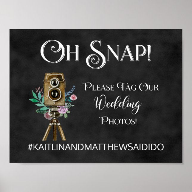 Krita bröllopsskyltfoton Hashtag Poster (Framsidan)