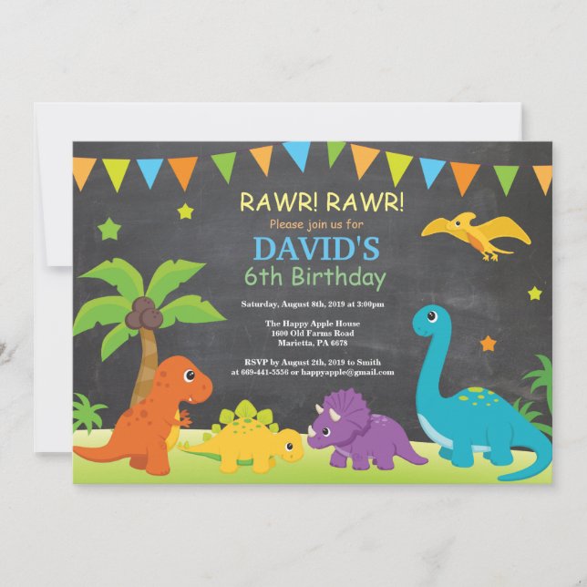Krita Dinosaur Födelsedagsinbjudan Dino Party Inbjudningar (Framsida)