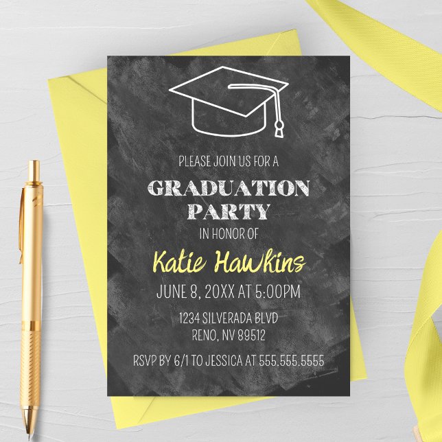 Krita examensfest inbjudan (Chalkboard Graduation Party Invitation | Graduation Hat Doodle)