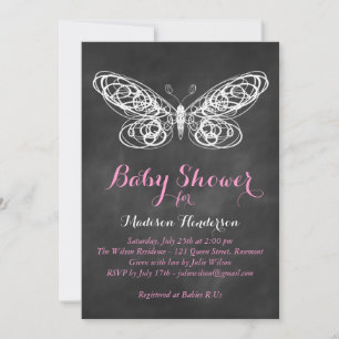 Krita fjäril baby shower inbjudan - rosa