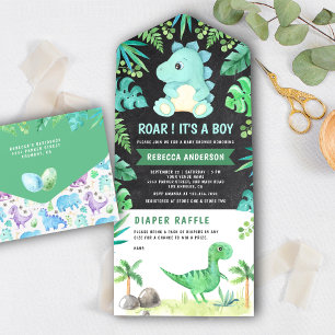 Krita Grönska Söt Teal Dinosaurie Baby Shower