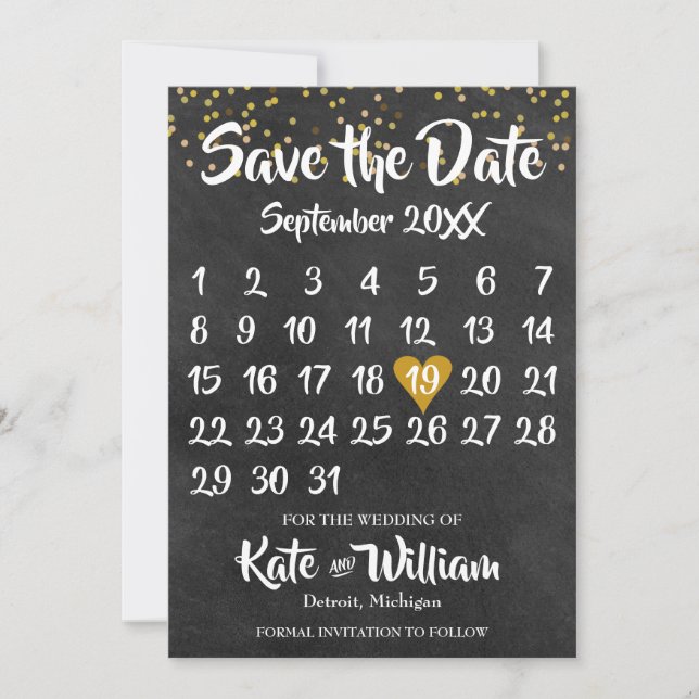 Krita Guld Kärlek Hjärtkalender Spara Datum Datumet (Framsida)