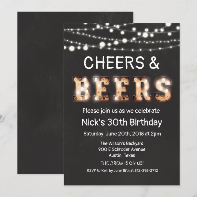 Krita inbjudan med Cheers and Beers (Fram/baksida)