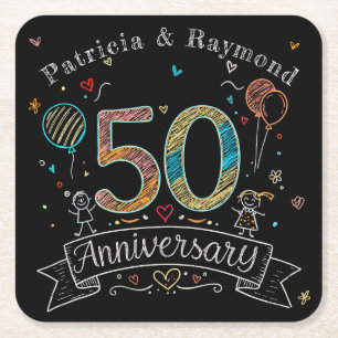 Krita Klotter 50-årsjubileum Personligt Underlägg Papper Kvadrat