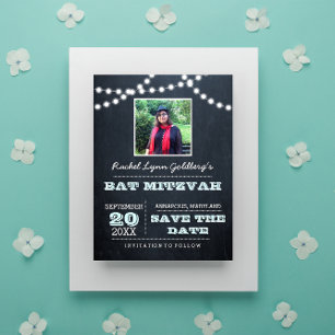 Krita Ljus Aqua Bat Mitzvah Foto Spara Datum Meddelande Vykort