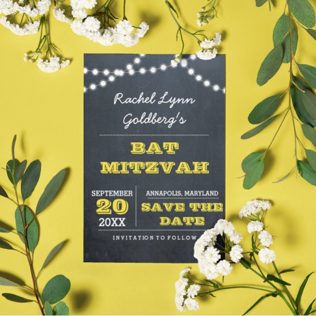 Krita Ljus Guld Bat Mitzvah Spara Datum Meddelande Vykort (Skapare uppladdad)