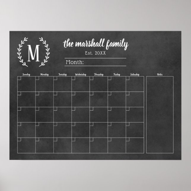 Krita Månadskalender för Familjens Förnamnsinitial Poster (Framsidan)
