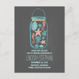 Krita mason glasyr strand bröllop spara datum meddelande vykort