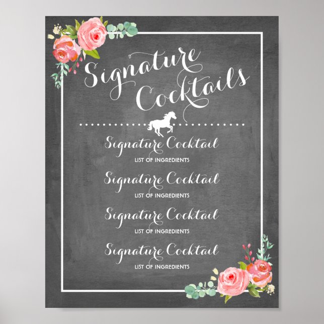 Krita meny för signaturdryck med hästmotiv poster (Framsidan)